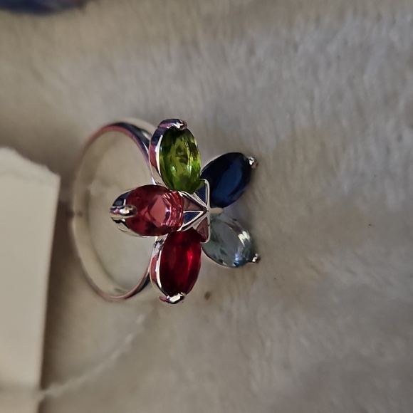 Peermont Jewelry 2 Rings Silver Colorful Flower & Gold Clear Gem Butterfly SZ 6 - Picture 2 of 5
